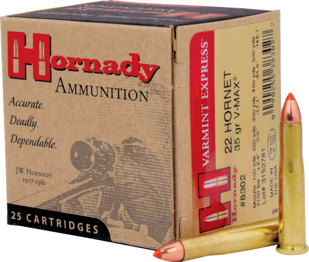 Hornady Varmint Express Ammunition: 22 Hornet, 35 Grain, V-MAX, 3070 fps