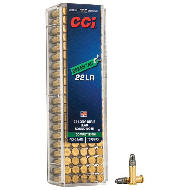 CCI Green Tag Ammunition: 22 LR, 40 gr, LRN, 1070 fps, Model 33