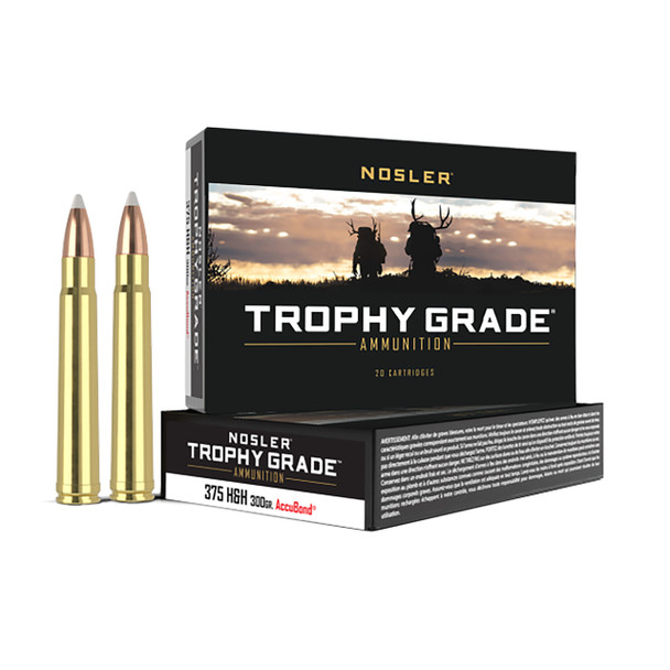 Nosler Trophy Grade Ammunition: 375 H&H, 300 gr, AccuBond, 2400 fps, Model 60070