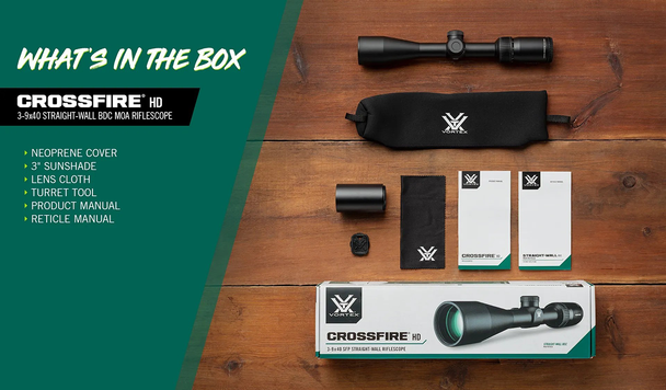 Vortex Optics Crossfire HD 3-9x40 SFP Riflescope: 1" Tube, Straight-Wall BDC (MOA) Reticle, Model CFR-3901SW