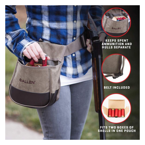 Allen Shotgun Shell Pouch w/ Belt, Soft Canvas & Leather: Olive Drab