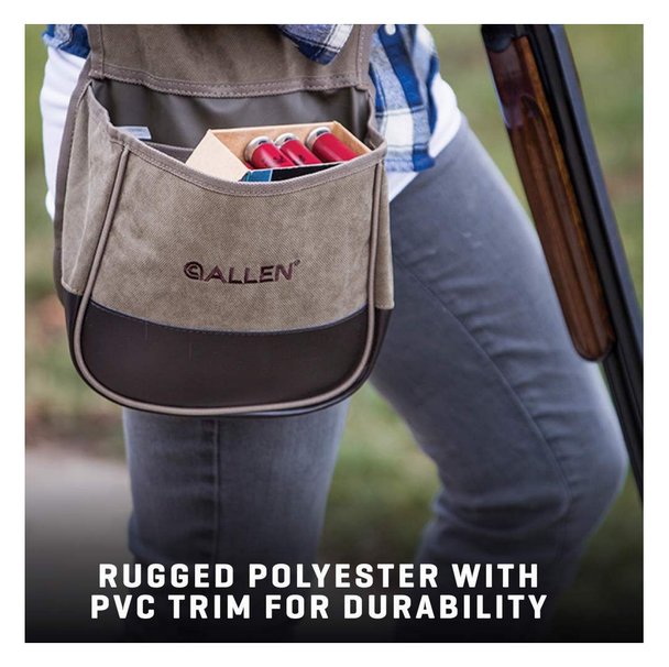 Allen Shotgun Shell Pouch w/ Belt, Soft Canvas & Leather: Olive Drab