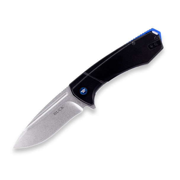 Buck Knives 713 Ruckus Knife: 3.5", D2 Drop-Point Blade, Black/Blue Aluminum Handle, Model 0713BLS-C