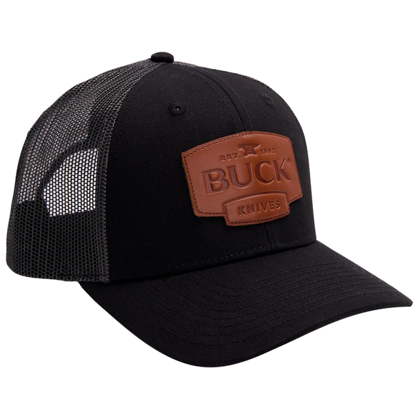 Buck Knives Leather Patch Logo Trucker Hat, Black