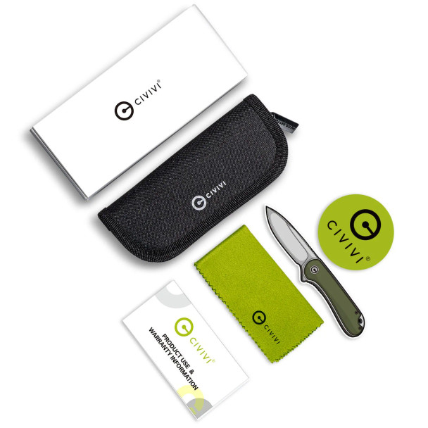 CIVIVI Button Lock Elementum II Knife: 2.96" Damascus Drop-Point Blade, Carbon Fiber On Black G10 Handle, Model C18062PB-DS1