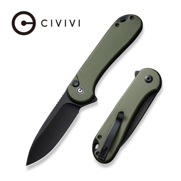 CIVIVI Button Lock Elementum II Knife: 2.96" Nitro-V Drop Point Blade, Green G10 Handle, Model C18062P-3