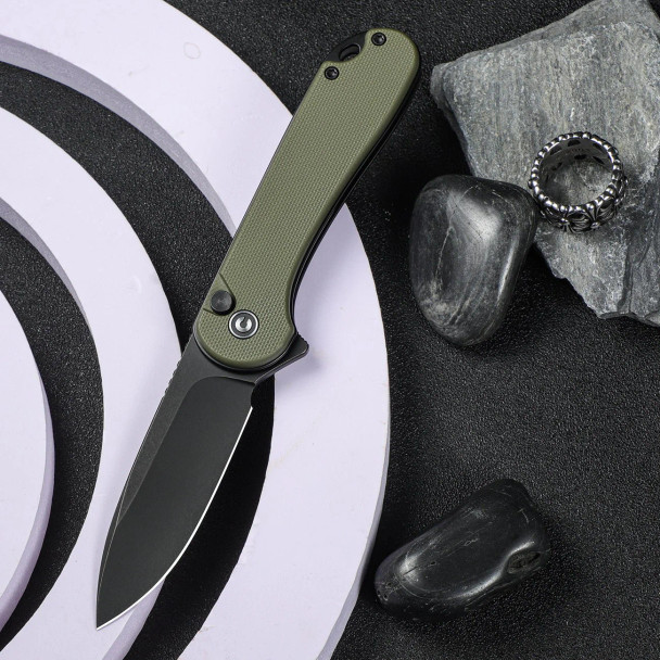 CIVIVI Button Lock Elementum II Knife: 2.96" Nitro-V Drop Point Blade, Green G10 Handle, Model C18062P-3