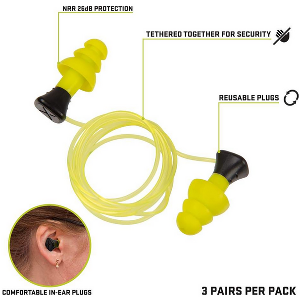 Allen ULTRX Tethered Ear Plugs: 26 dB NRR, 3 Pairs
