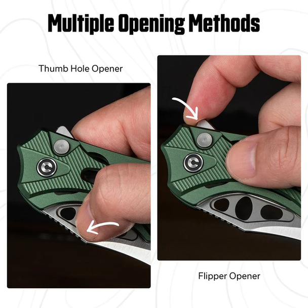 CIVIVI Biophase Knife: 3.48", Plain Edge, Satin Finished Blade, Green Aluminum Handle, Model C23083-1