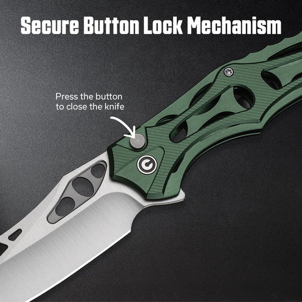 CIVIVI Biophase Knife: 3.48", Plain Edge, Satin Finished Blade, Green Aluminum Handle, Model C23083-1