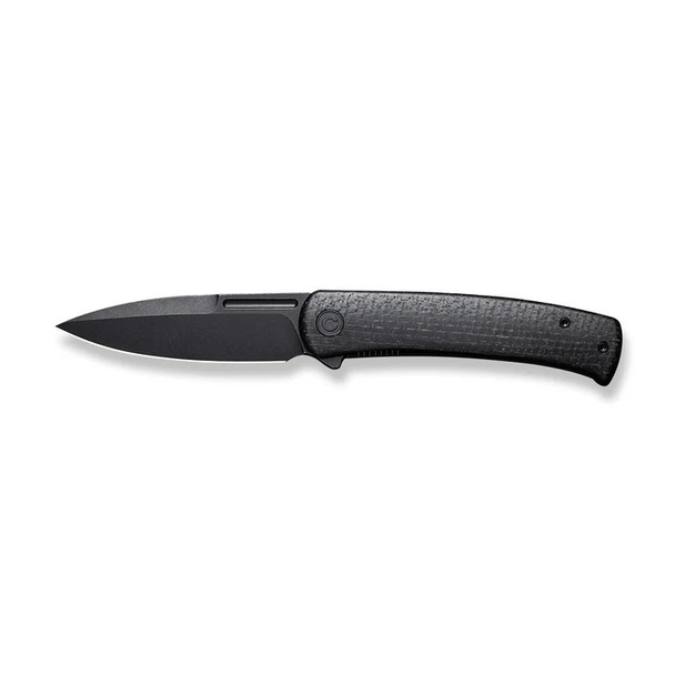 CIVIVI Caetus Knife: 3.48", Plain Edge, Black Stonewashed Blade; Black Burlap Micarta Handle, Model C21025C-2