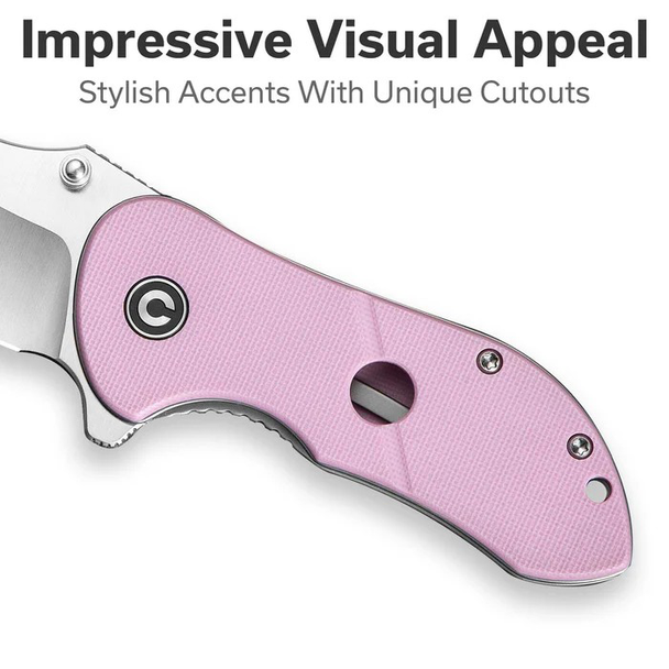 CIVIVI Gordo Knife: 2.51", Drop Point, Plain Edge, Satin Finished Blade, Powder Pink G10 Handle, Model C22018C-4