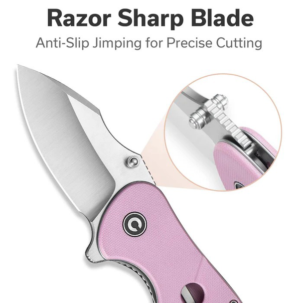 CIVIVI Gordo Knife: 2.51", Drop Point, Plain Edge, Satin Finished Blade, Powder Pink G10 Handle, Model C22018C-4