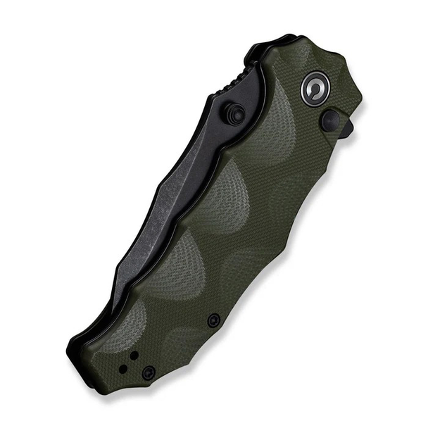 CIVIVI Natterjack Knife: 3.49", 14C28N, Clip Point, Plain Edge, Black Stonewashed Blade, Milled OD Green G10 Handle