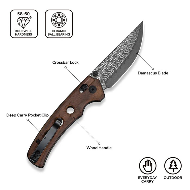 CIVIVI Noctis Knife: 2.98", Plain Edge Blade, Guibourtia Wood Handle, Model C24020C-DS1