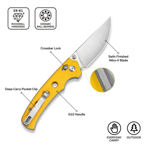 CIVIVI Noctis Knife: 2.98", Plain Edge, Satin Finished Blade Yellow G10 Handle, Model C24020C-2