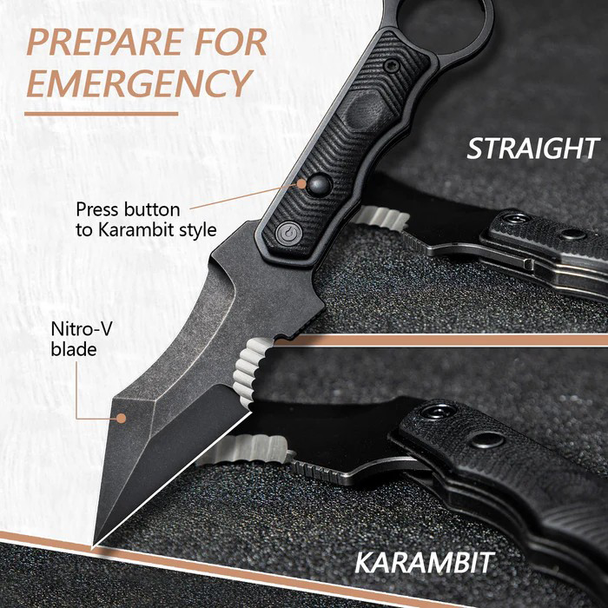 CIVIVI Orthrus Knife: 3.76", Partial Serated Dbl Edge, Black Stonewashed Blade, Black G10 Contoured Handle