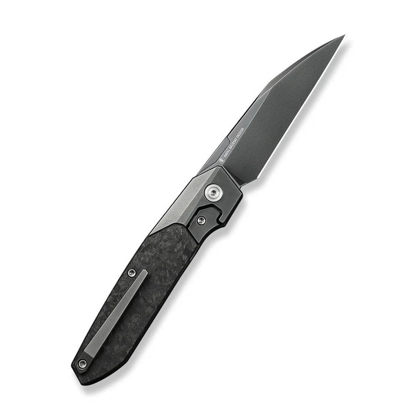 WE Knife Brr15 Knife: 3.25", Plain Edge, Polished Grey Blade, Titanium w/ Shredded Carbon Fiber Handle, Model WE24007-3