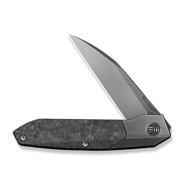 WE Knife Brr15 Knife: 3.25", Plain Edge, Polished Grey Blade, Titanium w/ Shredded Carbon Fiber Handle, Model WE24007-3