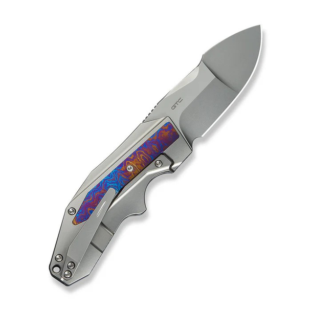 WE Knife Coral Knife: 2.95", Plain Edge, Polished Bead Blasted Blade, Titanium w/ Timascus Handle, Model WE24044-4