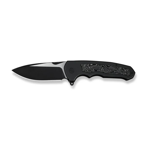 WE Knife Starlash Knife:  3.97", Plain  Edge, Black Stonewashed & Satin Flat Blade, Titanium w/ Alum Foil Handle, Model WE23011D-1