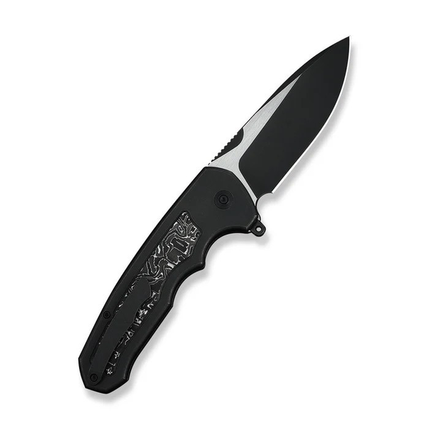 WE Knife Starlash Knife:  3.97", Plain  Edge, Black Stonewashed & Satin Flat Blade, Titanium w/ Alum Foil Handle, Model WE23011D-1