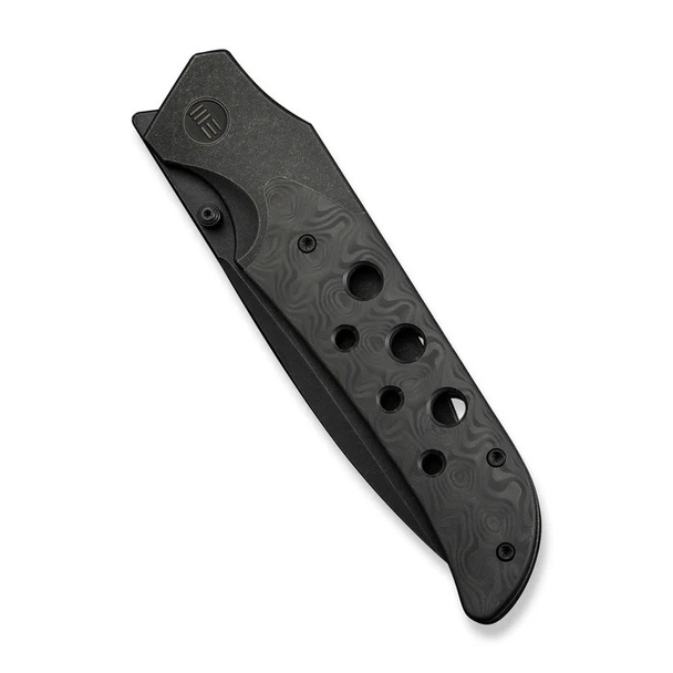 WE Knife WE-Guthrie Knife: 3.94", Drop Point, Plain Edge, Black Stonewashed Blade, Titanium w/ Rose CF Handle, Model WE23072B-1