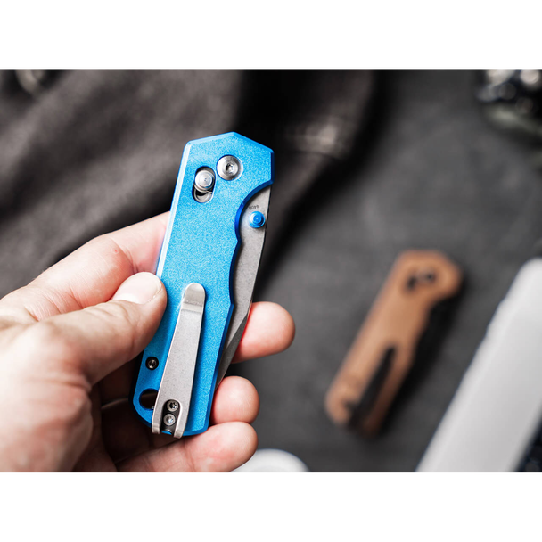 Boker Rockstub Blue Elox Knife: 2.64", 440B, Plain Edge, Stonewash Blade, Blue Aluminum Handle, Model 01SC711