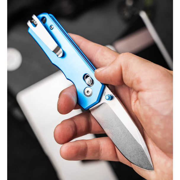 Boker Rockstub Blue Elox Knife: 2.64", 440B, Plain Edge, Stonewash Blade, Blue Aluminum Handle, Model 01SC711