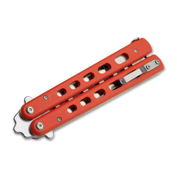 Boker Balisong Trainer Knife: 4.06", Stainless Blade, Red G10 Handle, Model 01BO712
