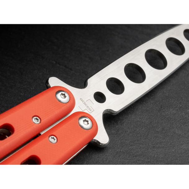 Boker Balisong Trainer Knife: 4.06", Stainless Blade, Red G10 Handle, Model 01BO712