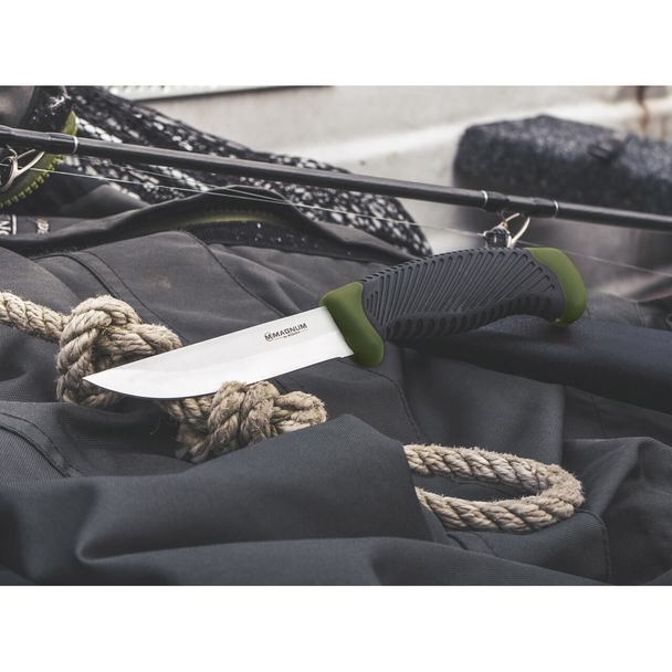 Boker Magnum Falun Green Knife: 3.94", 420 Stainless Steel Blade, Olive / Black Rubber Handle, Model 02RY103