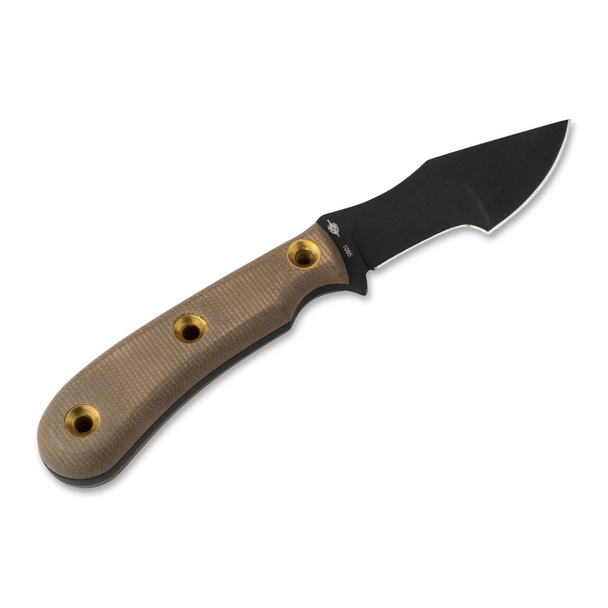 Boker Micro Tracker Knife: 3.54", 1095, Black Blade, Brown Micarta Scales, Kydex Sheath, Model 02BO076