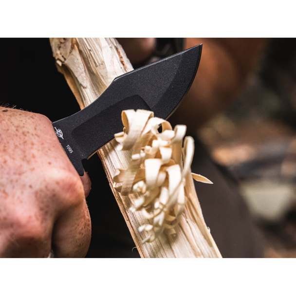 Boker Micro Tracker Knife: 3.54", 1095, Black Blade, Brown Micarta Scales, Kydex Sheath, Model 02BO076