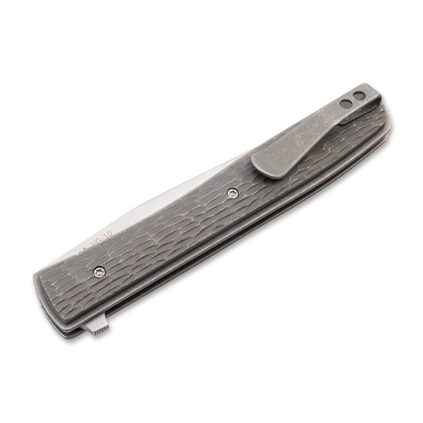 Boker Urban Trapper Jigged Titanium Knife: 3.5", VG-10, Stonewashed Blade, Grey Titanium Handle, Model 01BO476