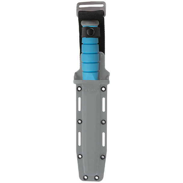 KA-BAR SPACE-BAR Knife: 7", 1095 Cro-Van, Clip Point, Plain Edge, Grey Blade, Blue Kraton G Handle, Model 1313SF