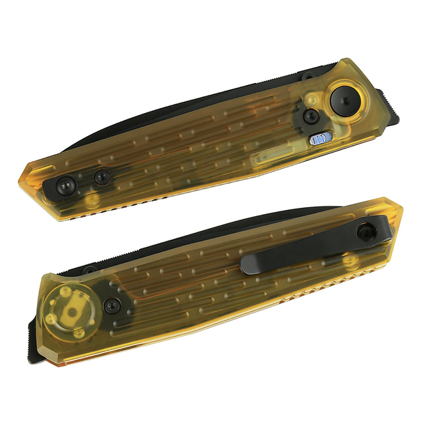 Reate PL-6 Knife: 3.5", Nitro-V, Drop Point, Plain Edge, Black PVD Blade, Ultem Handle, Model REA190