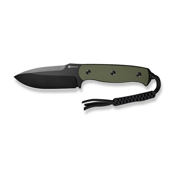 SENCUT Toxodon Knife: 4.57", Drop Point, Plain Edge, Black Blade, OD Green G10 Handle, Model S24036-2