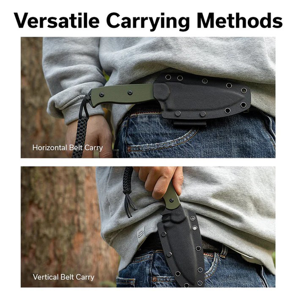 SENCUT Toxodon Knife: 4.57", Drop Point, Plain Edge, Black Blade, OD Green G10 Handle, Model S24036-2