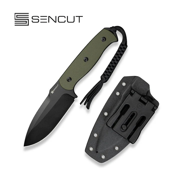 SENCUT Toxodon Knife: 4.57", Drop Point, Plain Edge, Black Blade, OD Green G10 Handle, Model S24036-2