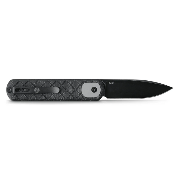 Vosteed Corgi 3" Black Stonewash Knife: 14C28N Drop-Point Blade, Black Micarta Scales, Model CG3S05