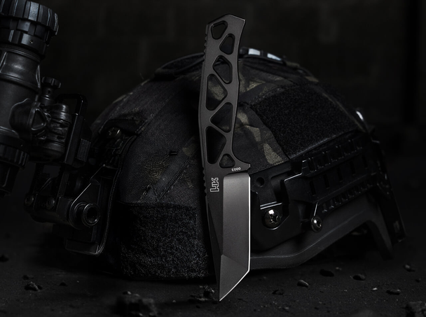 Heckler & Koch FX01: 2.96", D2, Tanto, Plain Edge, Black Blade, Skeletonized Handle, Model 02HK002