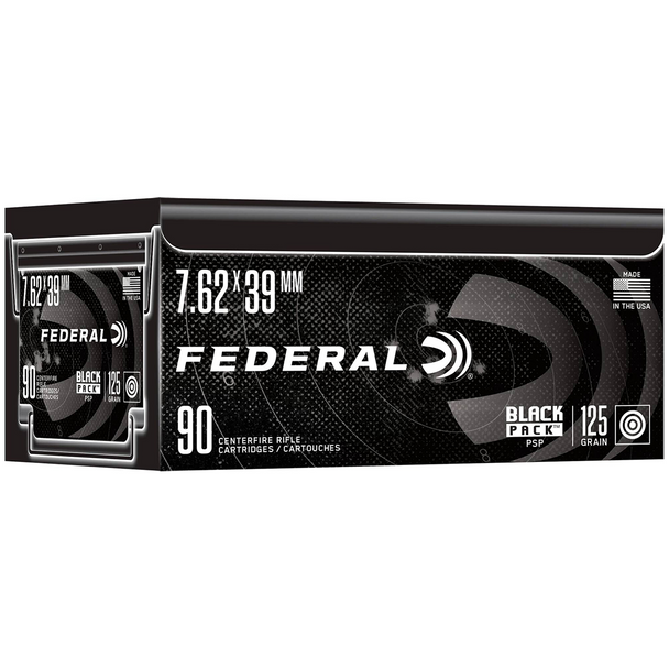 Federal Black Pack Rifle Ammunition: 7.62x39mm, 124 gr, FMJ, Model FC76239BF