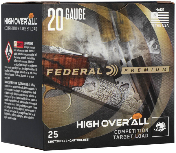 Federal High Over All Ammunition: 20 Gauge, 8 Shot, 2-3/4 in, 7/8 oz, 1200 fps, Qty: 25
