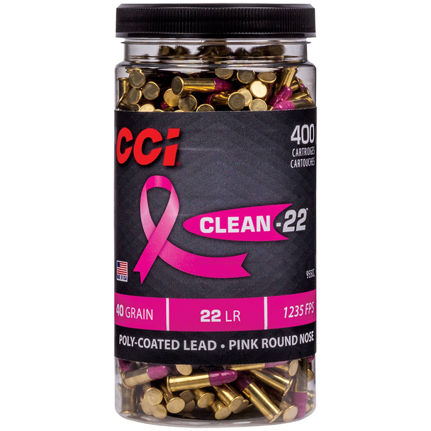 CCI Clean-22 Ammunition: 22 LR, 40 gr, Pink Poly-Coated Lead Round Nose, 1235 fps, Model 955CC