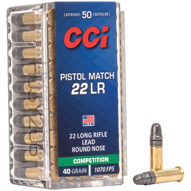 CCI Pistol Match Ammunition: 22 LR, 40 gr, Lead Round Nose, 1070 fps, Model 51
