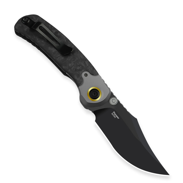Kizer Knives Pioneer Knife: 3.2", Plain Edge, Clip-Point, Black DLC Ultra Blade, Titanium & Marble Carbon Fiber Handle, Model ZX-FK03-A1