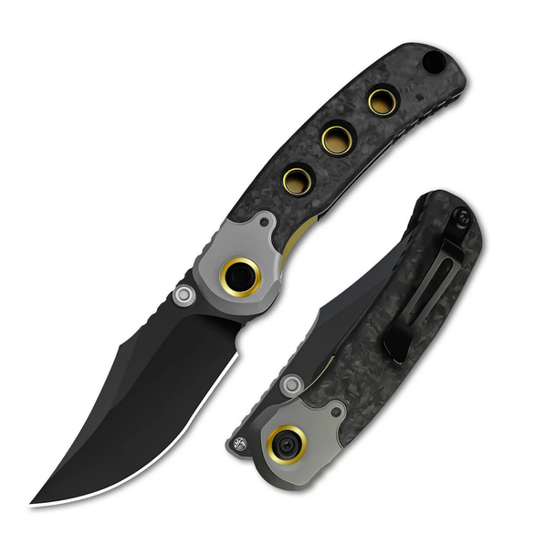 Kizer Knives Pioneer Knife: 3.2", Plain Edge, Clip-Point, Black DLC Ultra Blade, Titanium & Marble Carbon Fiber Handle, Model ZX-FK03-A1