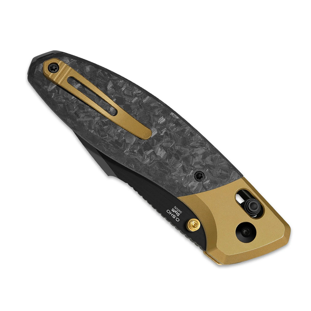 Kizer Knives Staffi Knife: 3.3", Plain Edge, Harpoon, Matte DLC Blade, Gold Titanium & Carbon Fiber Handle, Model KI3695A1