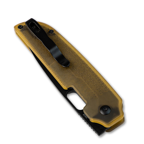 Kizer Knives Varatas Knife: 3.24", Plain Edge, Drop-Point, Black Blade, PEI Handle, Model V3637C1